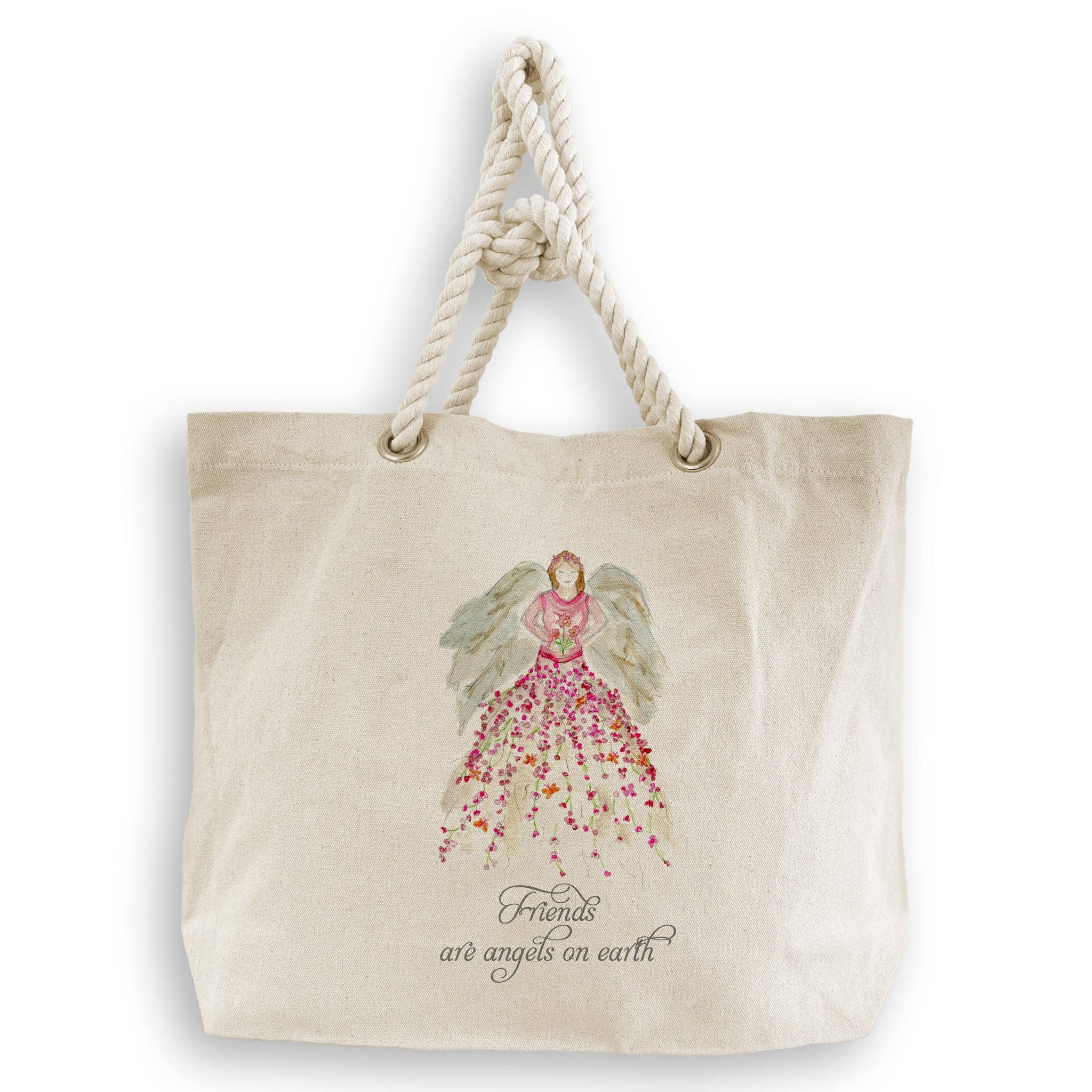 French Graffiti - Pink Floral Angel with Friends Quote: Dishtowel / No, Keep Words / -