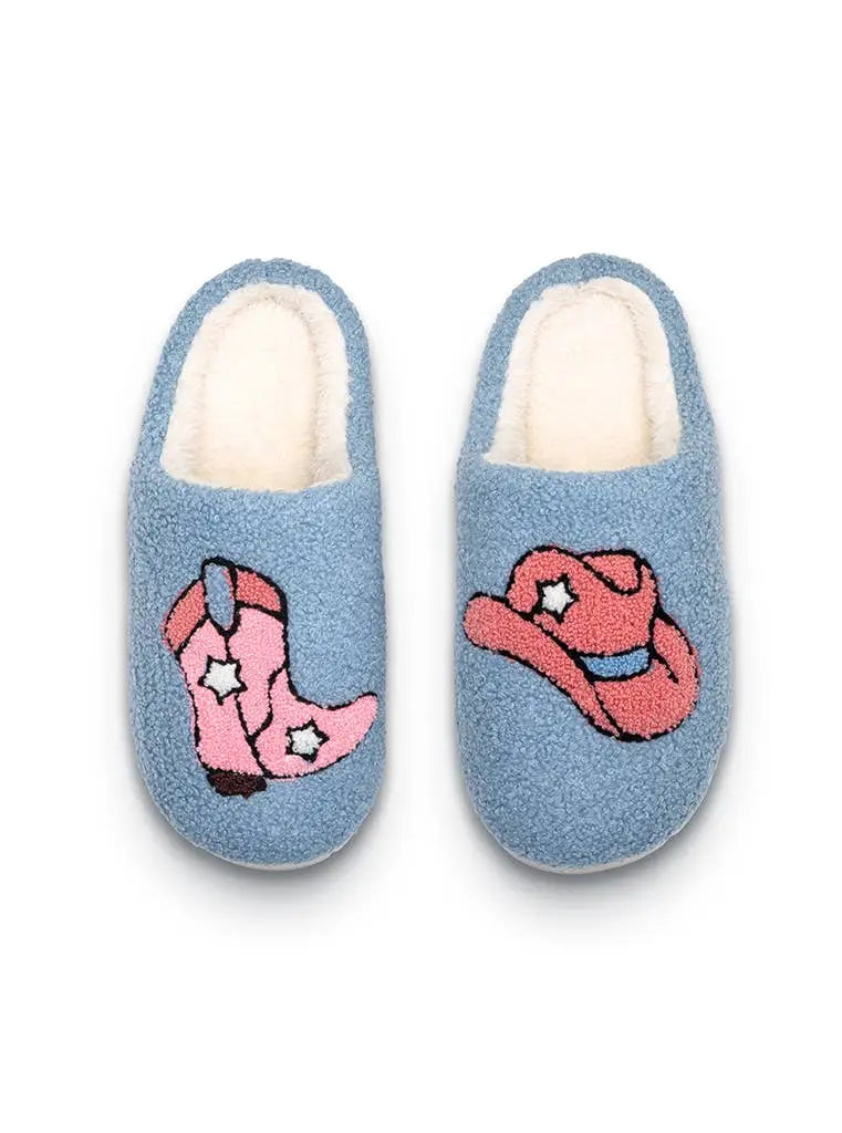 Living Royal Western Cowgirl Boot Slippers - Indoor/Outdoor Non-Slip - Blue