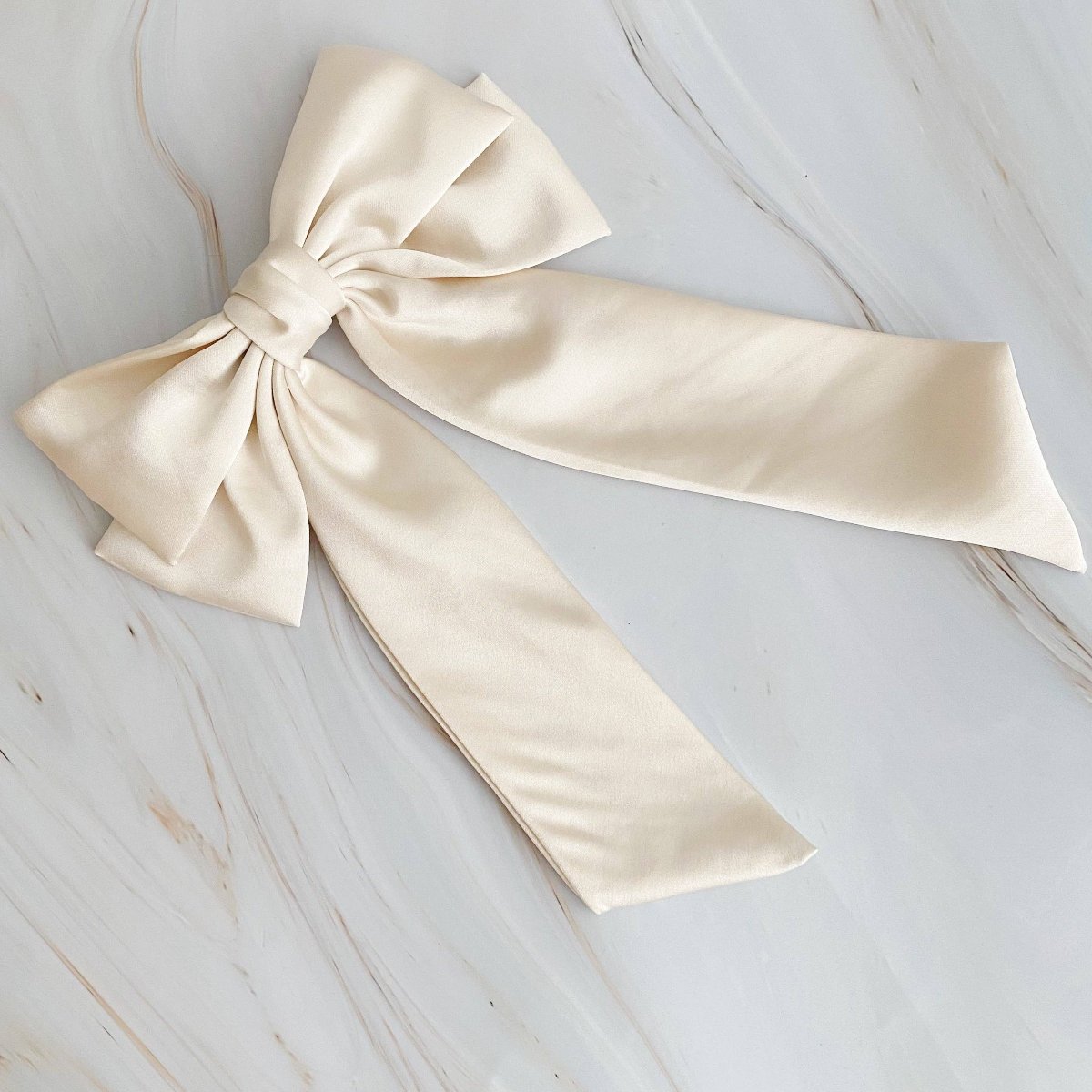 Ellison+Young - Doubled Satin Bow Hair Clip: Cream