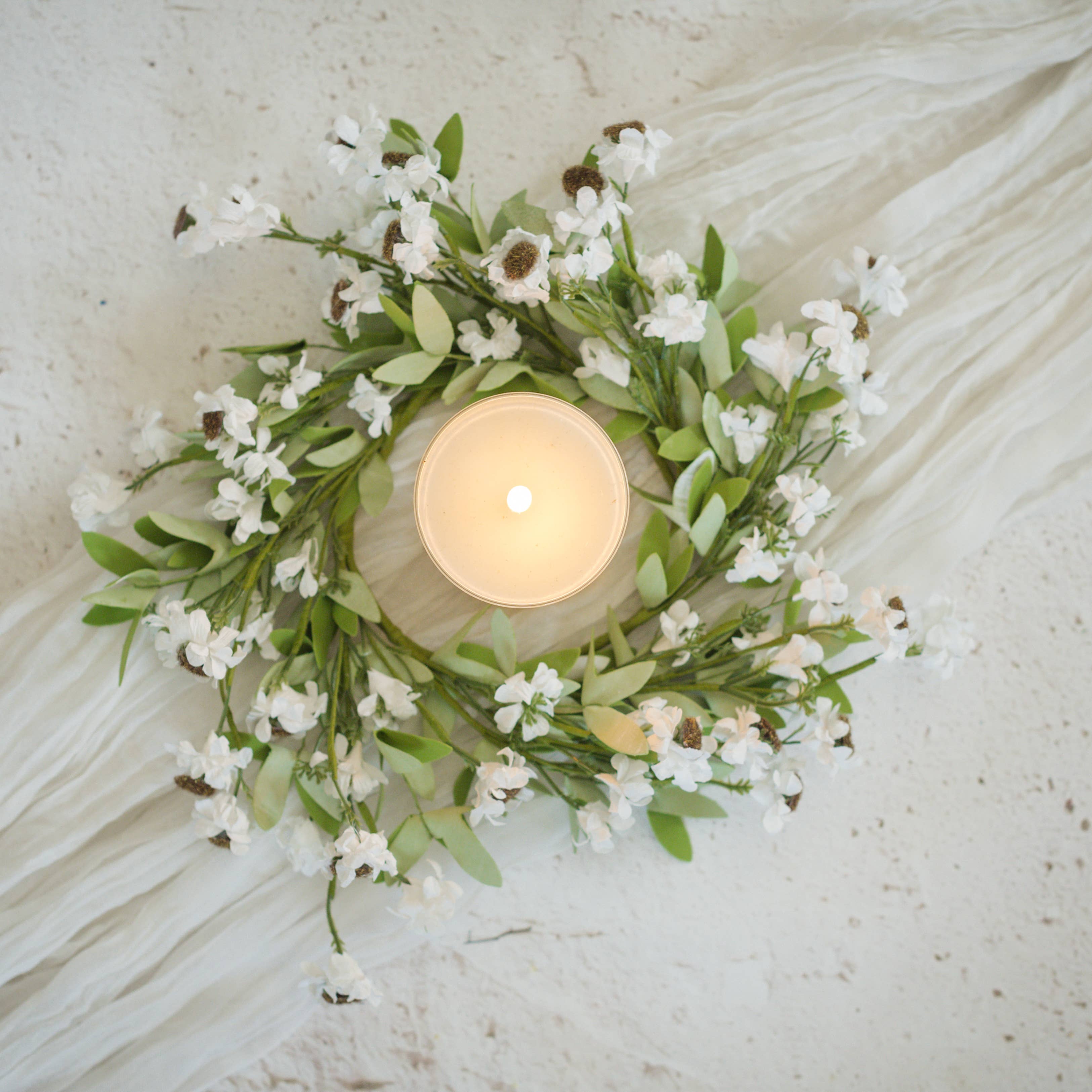 Ragon House 14" Cream Mini Daisy Candle Ring - Farmhouse Candle Wreath