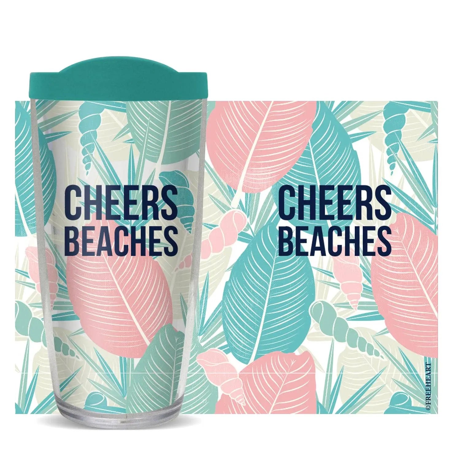 Freeheart - Cheers Beaches on Pastel Leaves and Shells Tumbler - Clearance