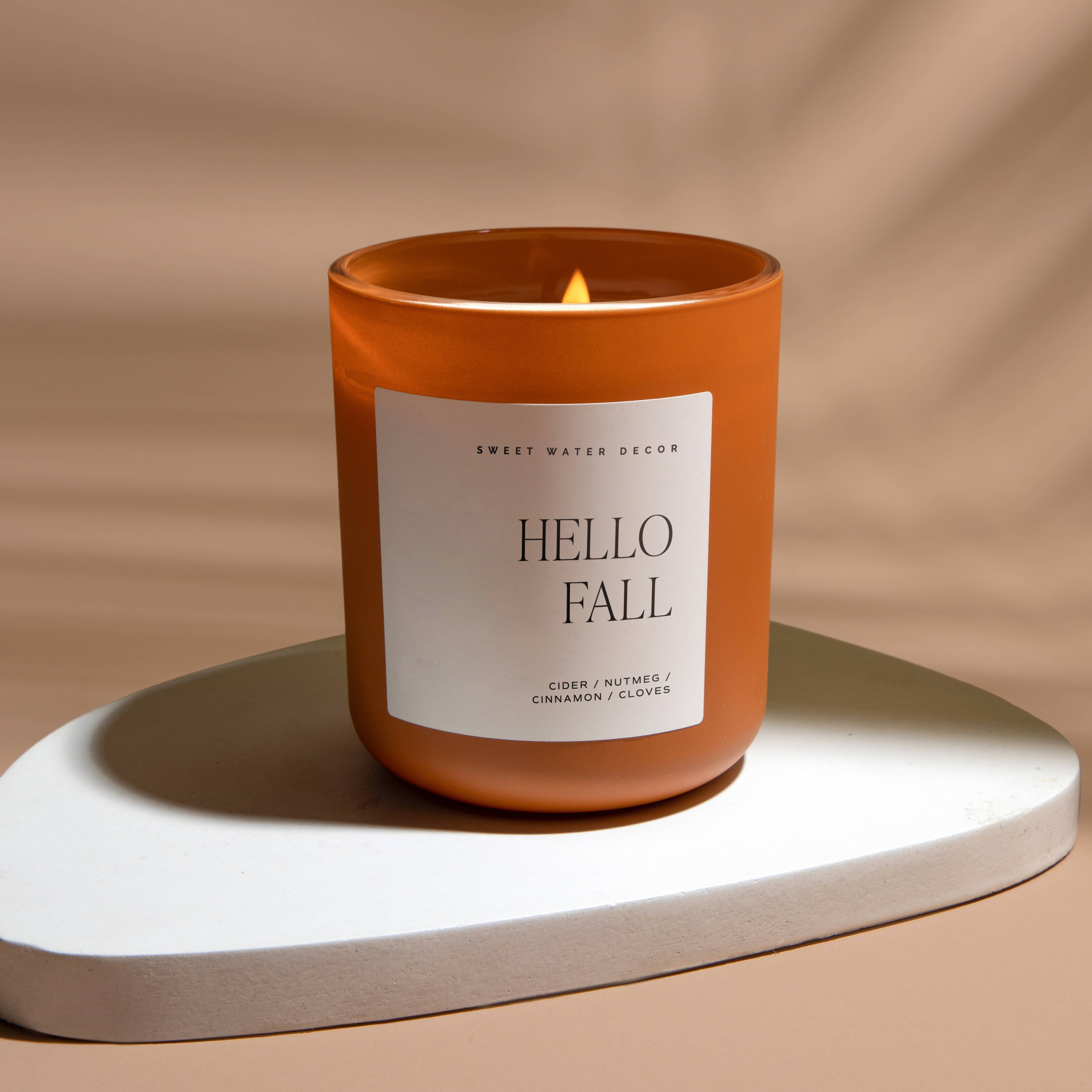 Sweet Water Decor - Hello Fall 15 oz Soy Candle, Matte Jar - Fall Home Decor