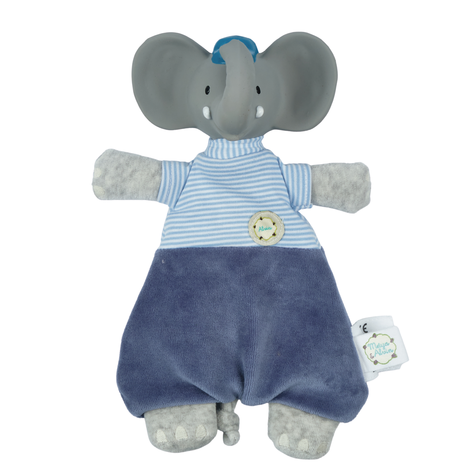 Tikiri Toys LLC - Alvin the Elephant Velour Lovey w/Nat. Rubber Teether Head