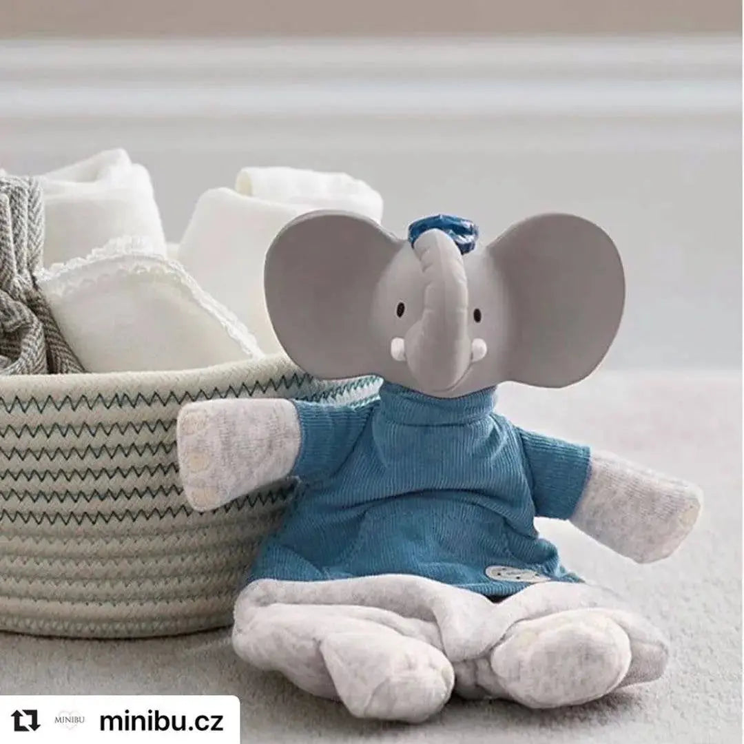 Tikiri Toys LLC - Alvin el Elefante de Peluche de Terciopelo con Mordedor de Goma Natural
