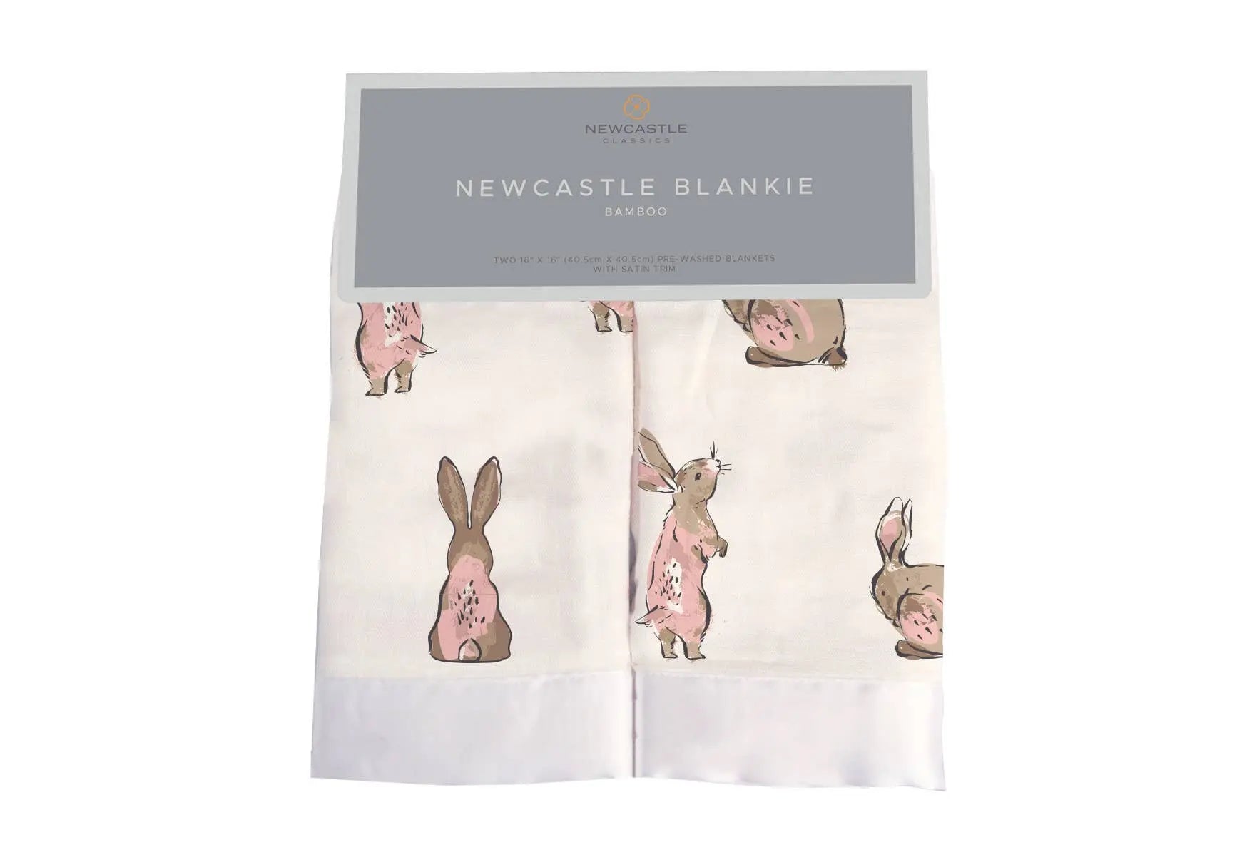 Powder Pink Bunnies Newcastle Blankie 16" - Bamboo Muslin Security Blanket Baby Lovey