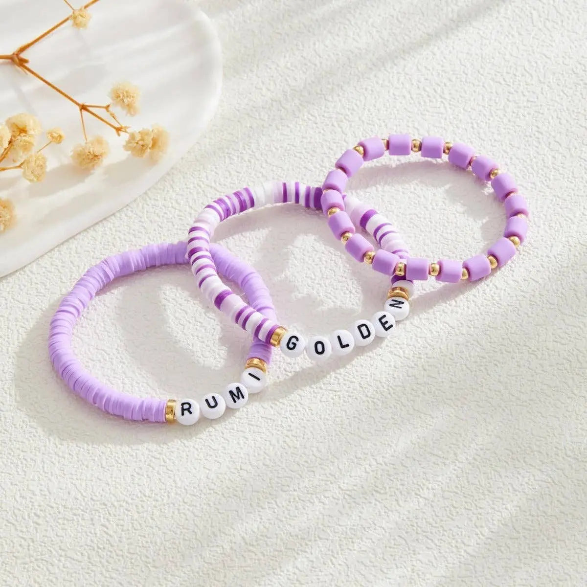 Kpop Demon Hunters Rumi Beaded Bracelet - Handmade Polymer Clay Charm Bracelet