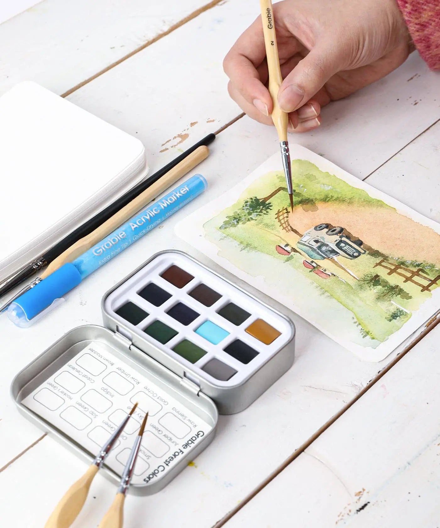 Grabie - Set de bolsillo de acuarelas de 12 colores del bosque