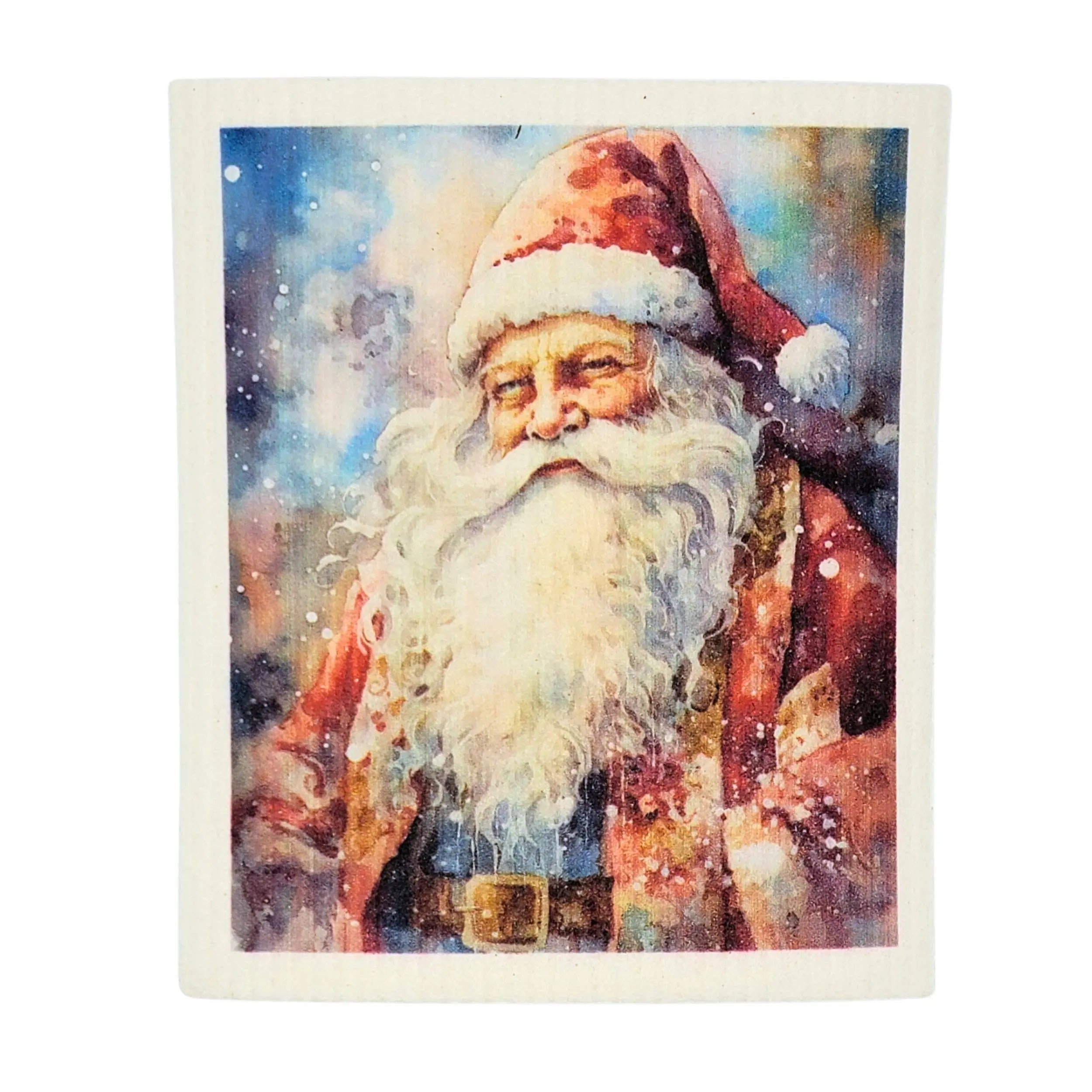 Colorful painting of Santa Claus with a white background