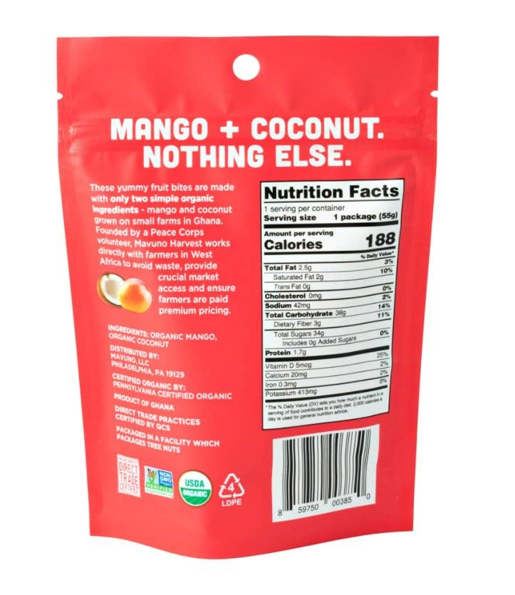 Mavuno Mango & Coconut Organic Chewy Fruit Bites 1.94oz