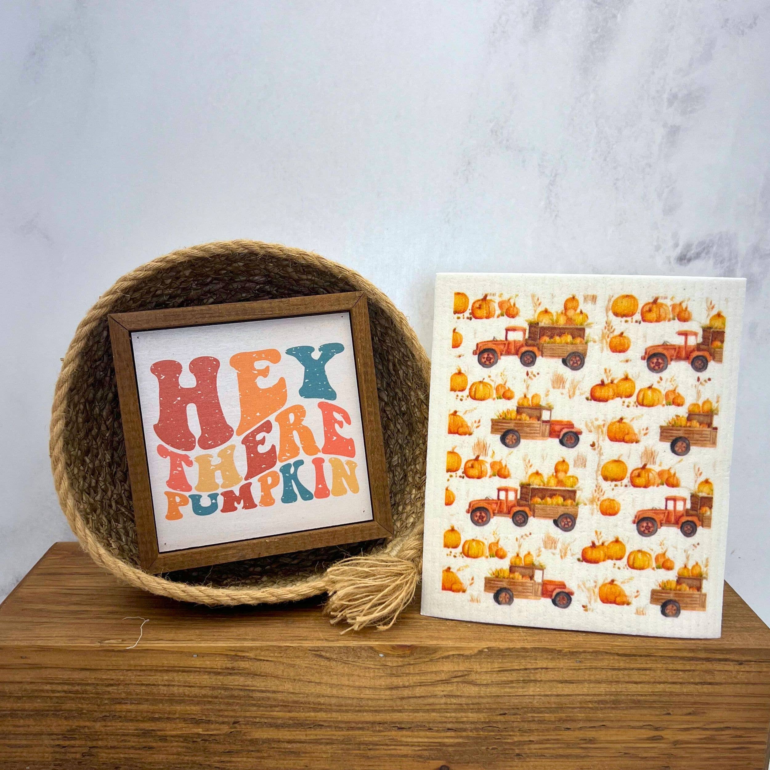 Driftless Studios - Fall Truck With Pumpkins - Fall Home Decor Swedish Dishcloth