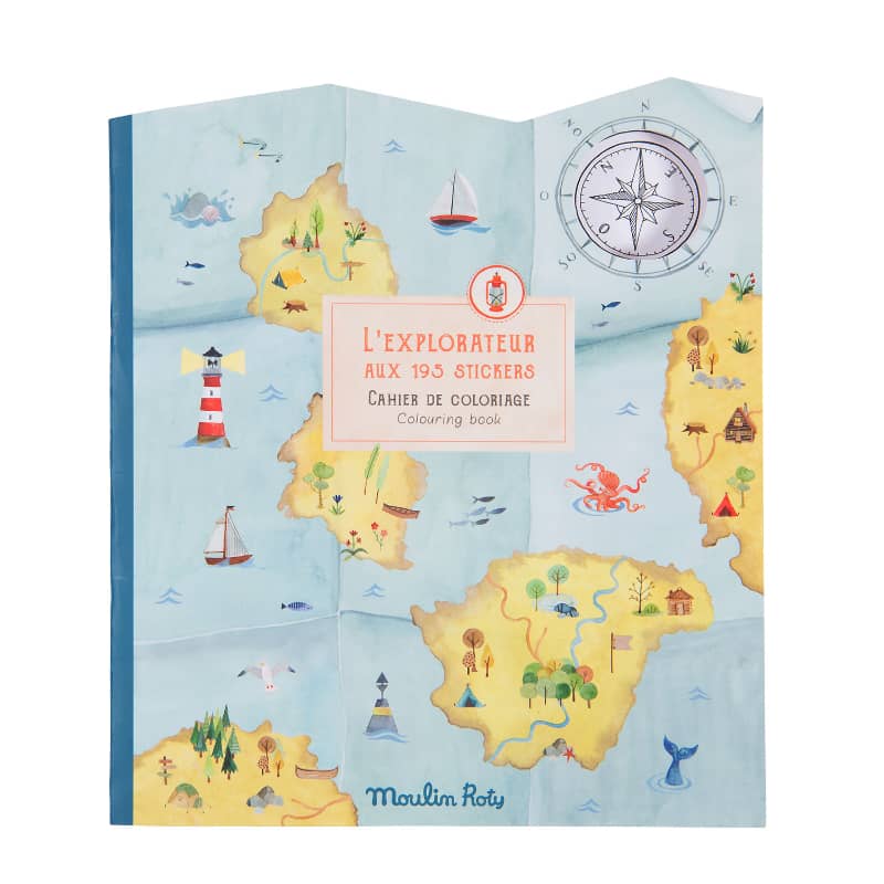Explorer Coloring Book with 195 Stickers - World Travel Theme - Ages 3+ - Moulin Roty