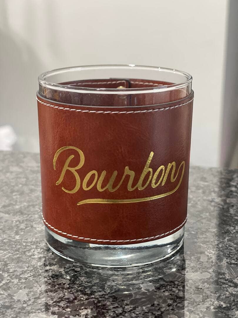 Barrel Down South - Bourbon Word Faux Leather Rocks Glass
