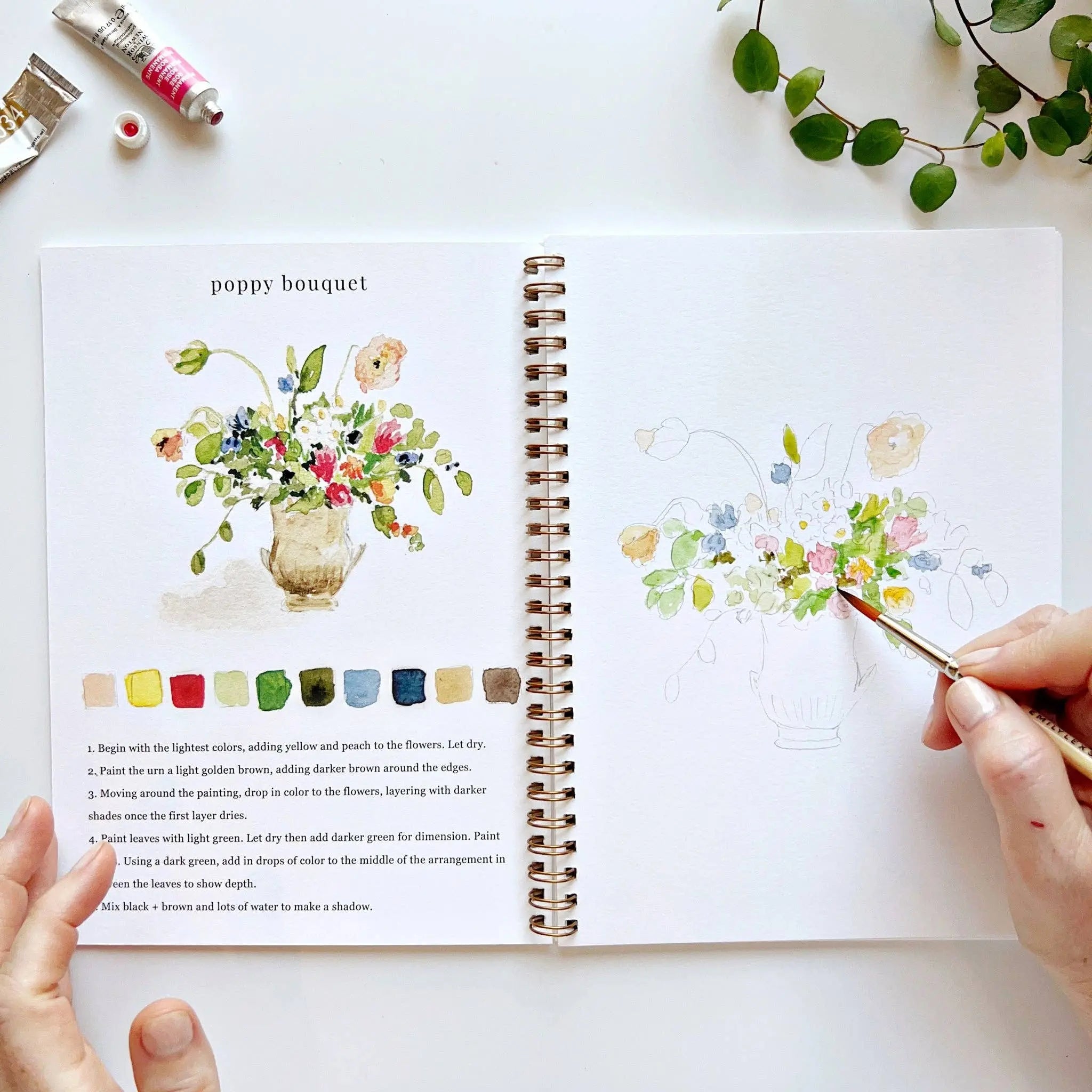 Bouquets Watercolor Workbook - 12 Beginner-Friendly Floral Paintings - Emily Lex Studio