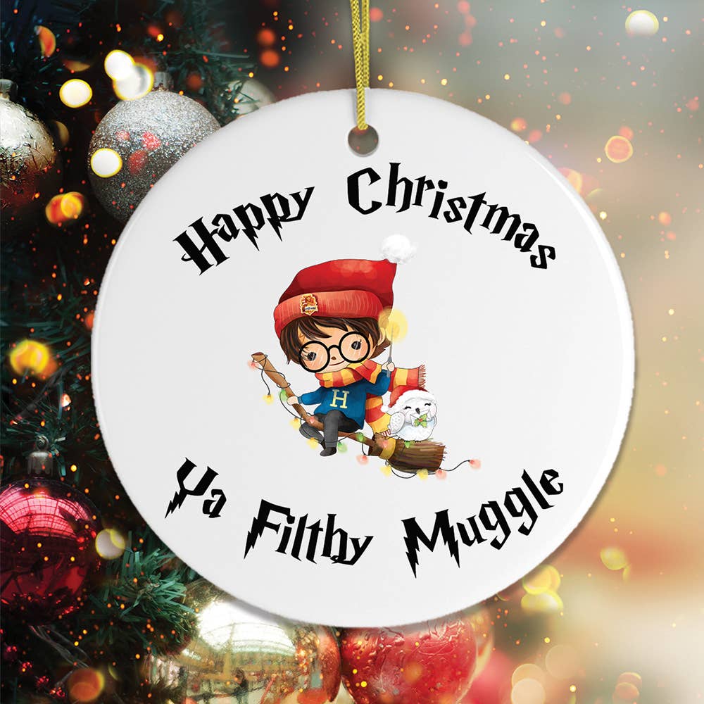 Happy Christmas Ya Filthy Muggle Ornament: Circle - Harry Potter - Clearance