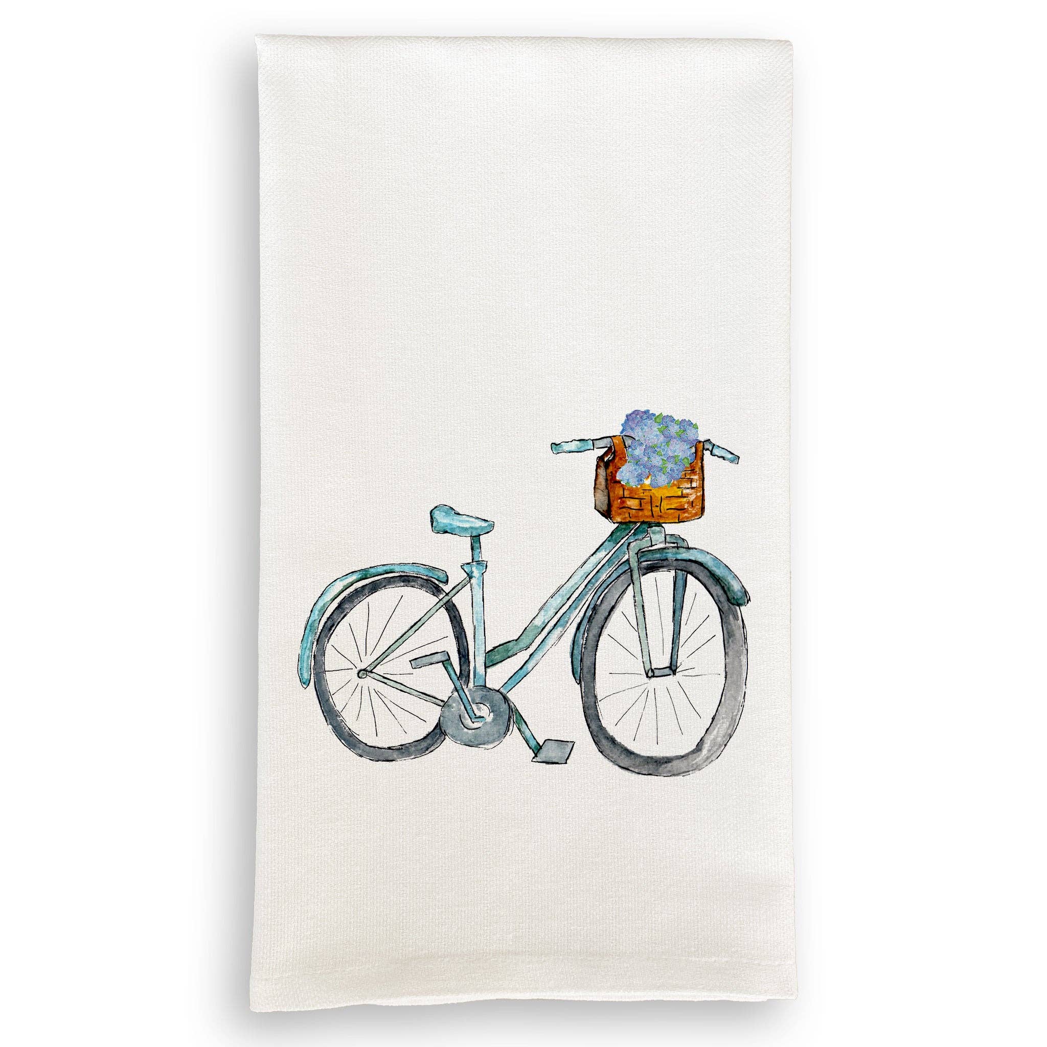 French Graffiti - Blue Bike with Hydrangeas: Dishtowel