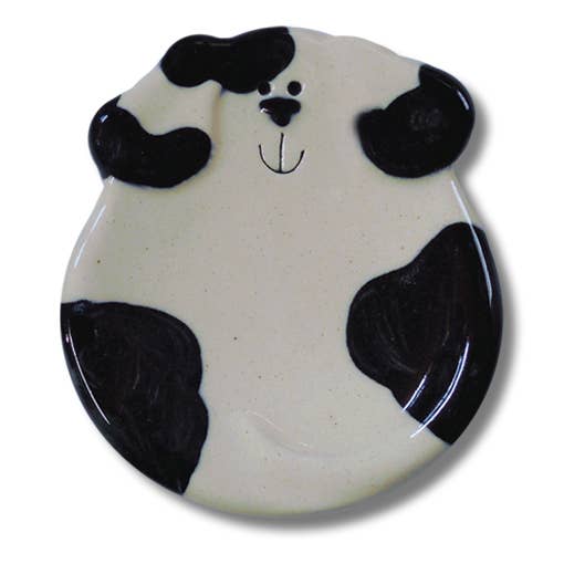 3" White & Black Spotted Dog Dish - Hand Painted Ceramic Spoon Rest