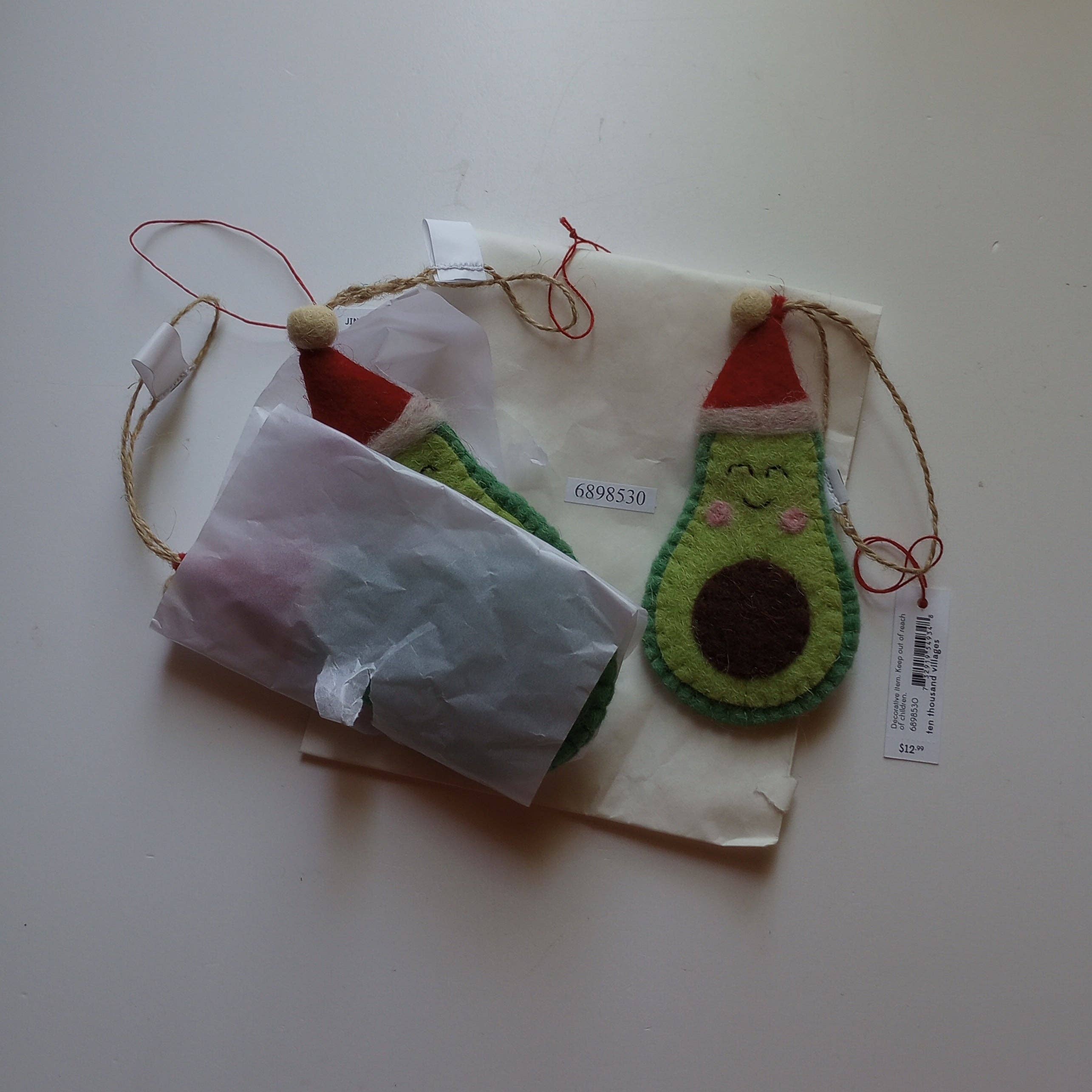 Ten Thousand Villages - Jingle Bell Guac Felt Avocado Ornament