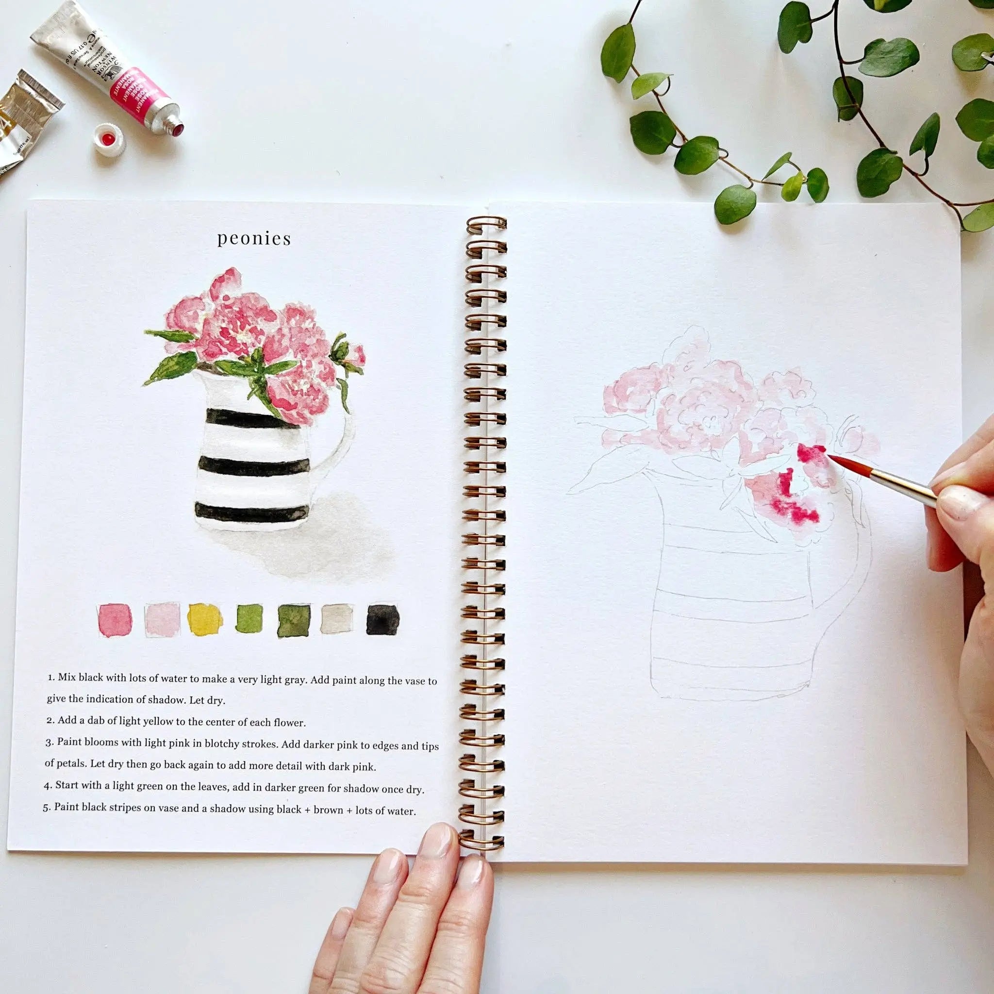 Bouquets Watercolor Workbook - 12 Beginner-Friendly Floral Paintings - Emily Lex Studio