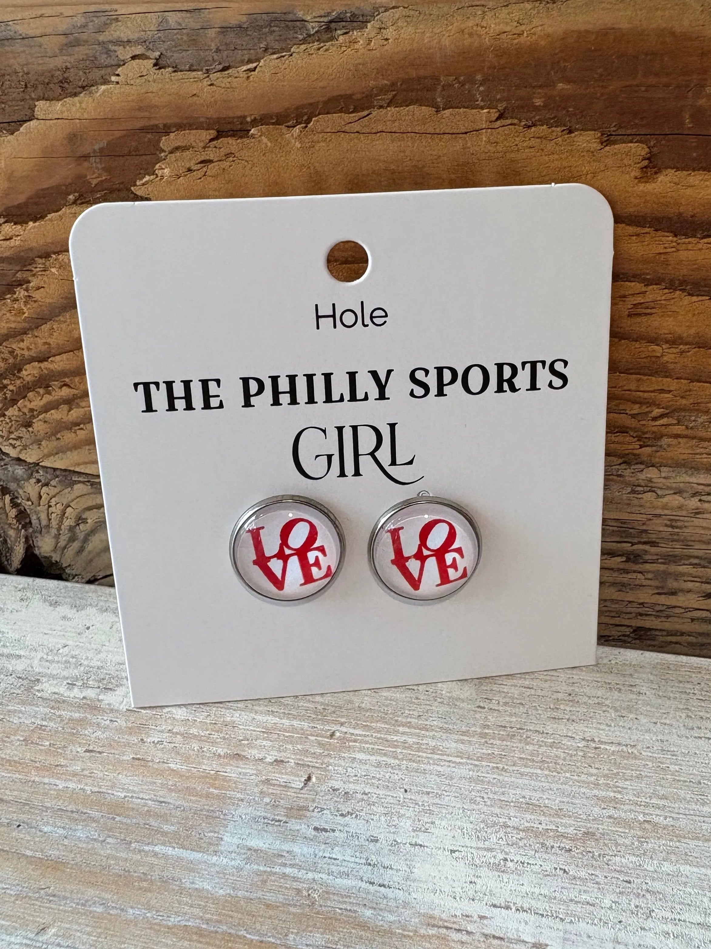 Philadelphia LOVE Earrings 16mm - Glass Stud Earrings - Philly Souvenir Gift