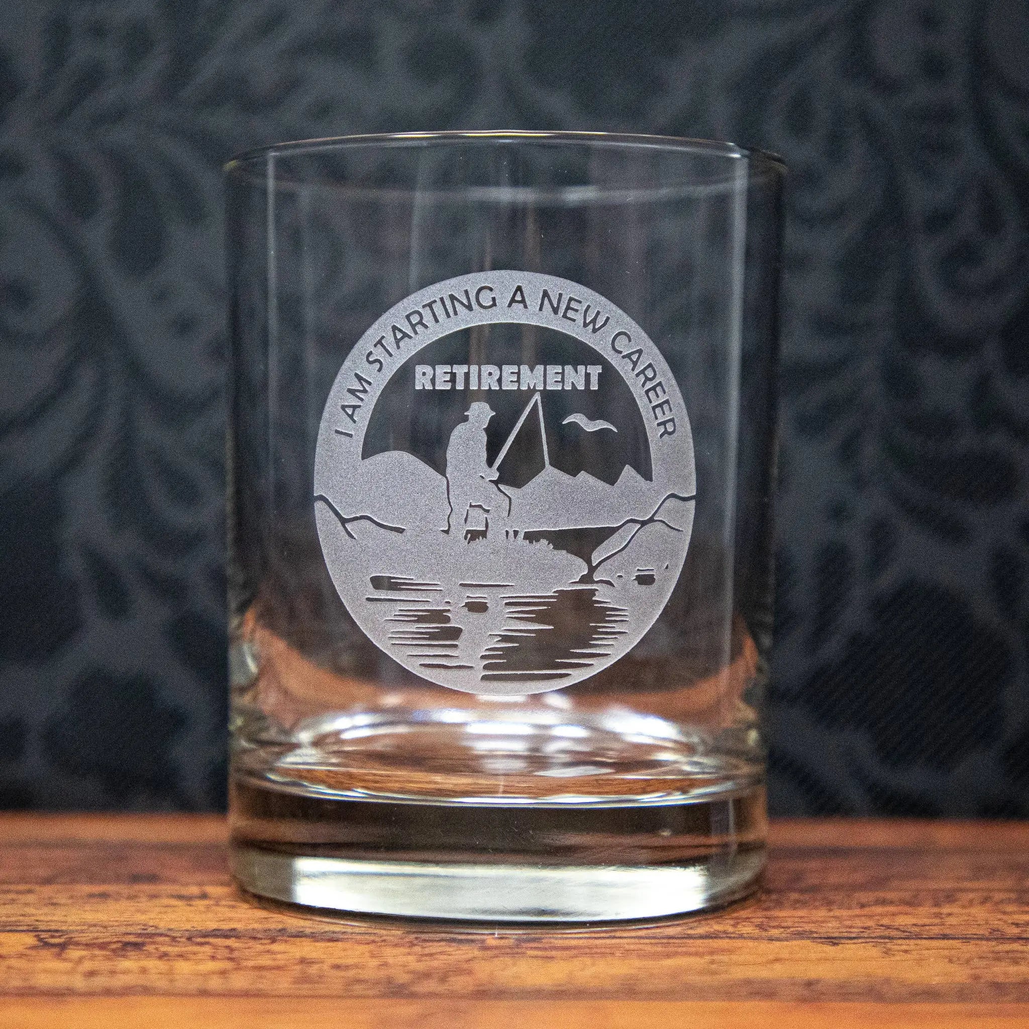 Retirement Fishing Whiskey Glass - Starting a New Career Etched Sniffer by Gifts of Glass & Wear