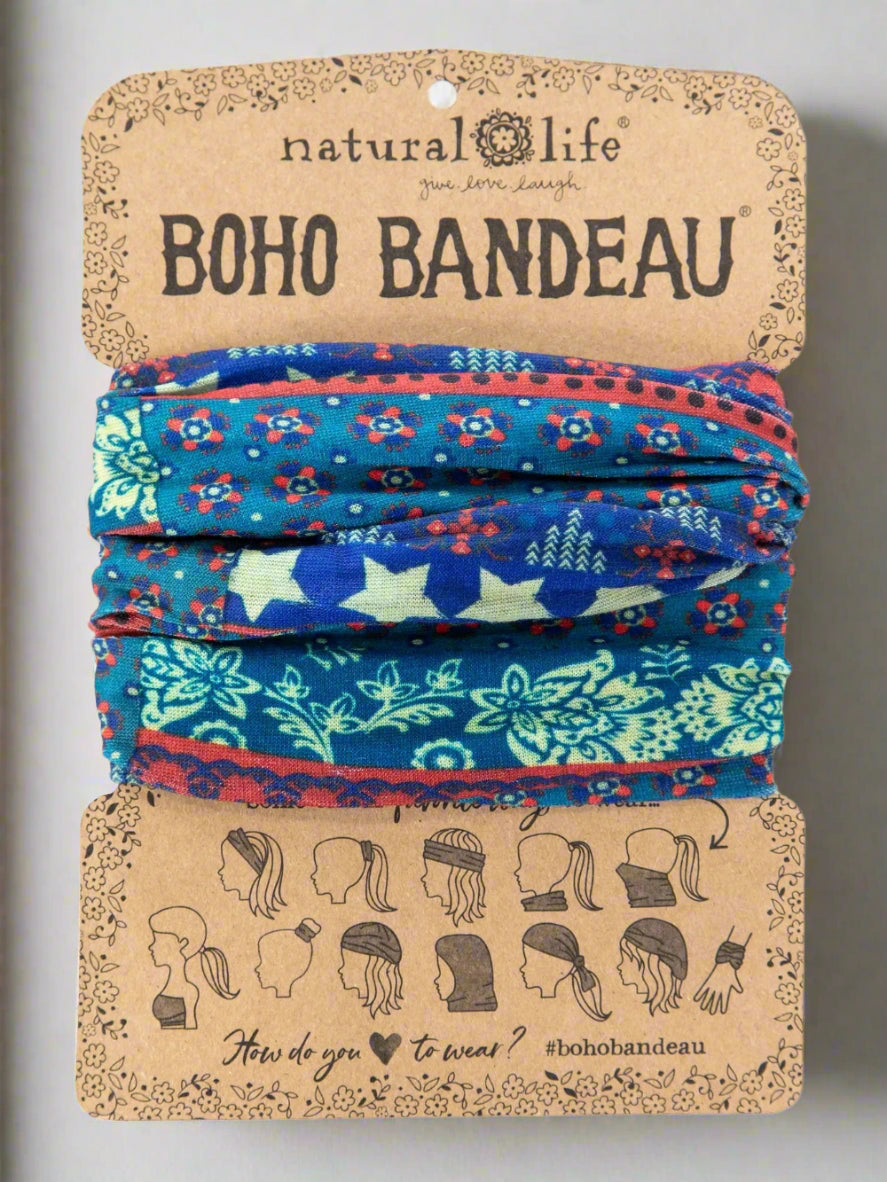 Natural Life Dusty Blue American Flag Boho Bandeau - Versatile Headband & Tube Top