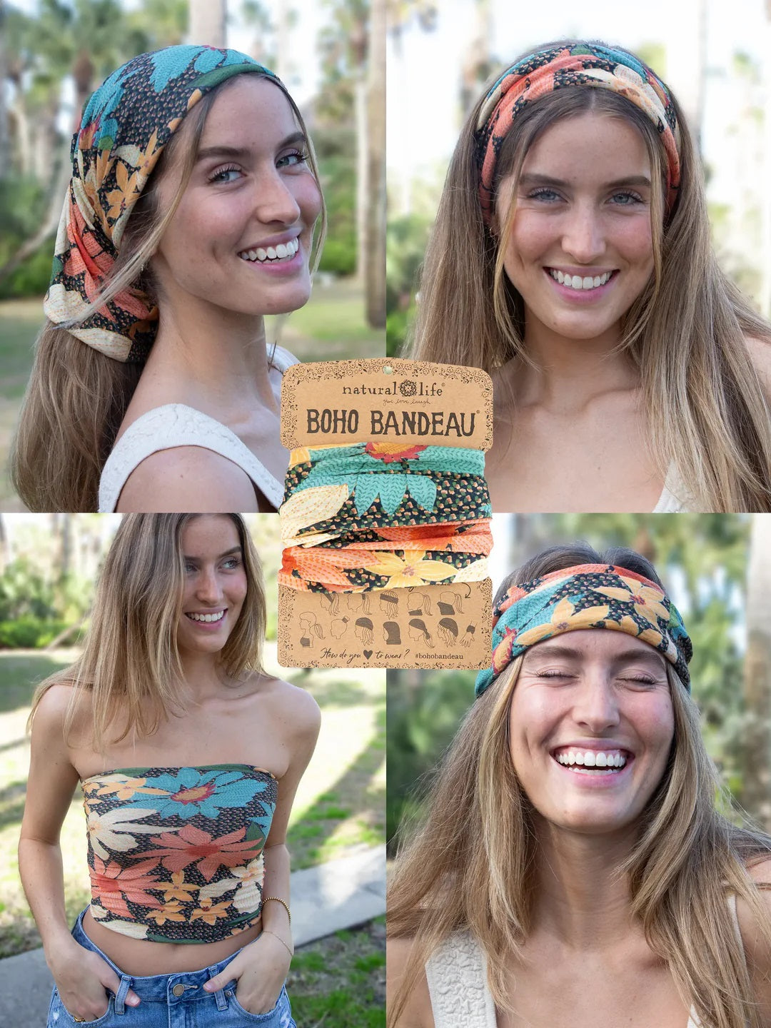 Natural Life Blue Coral Cream Boho Bandeau - Versatile Headband & Tube Top