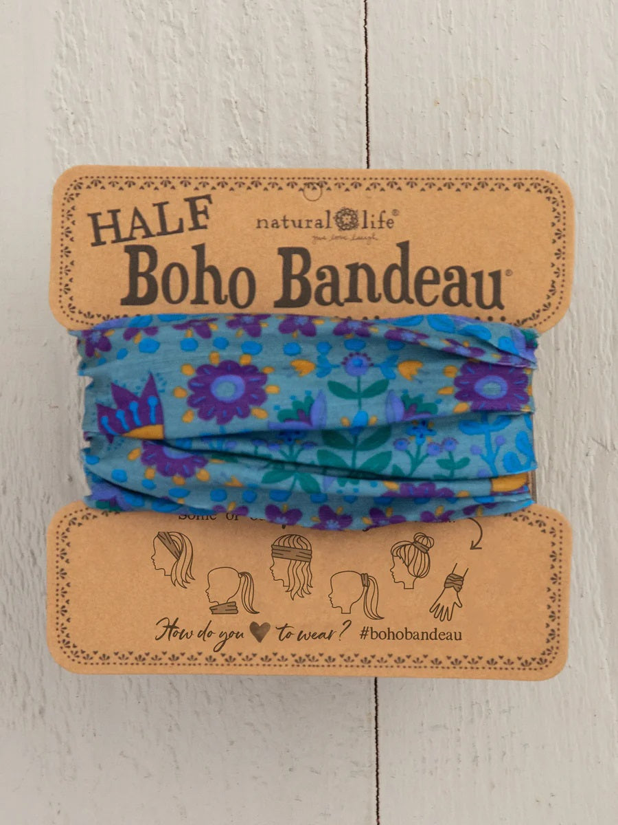 Natural Life - Half Boho Bandeau® Headband - Blue Floral Mandala