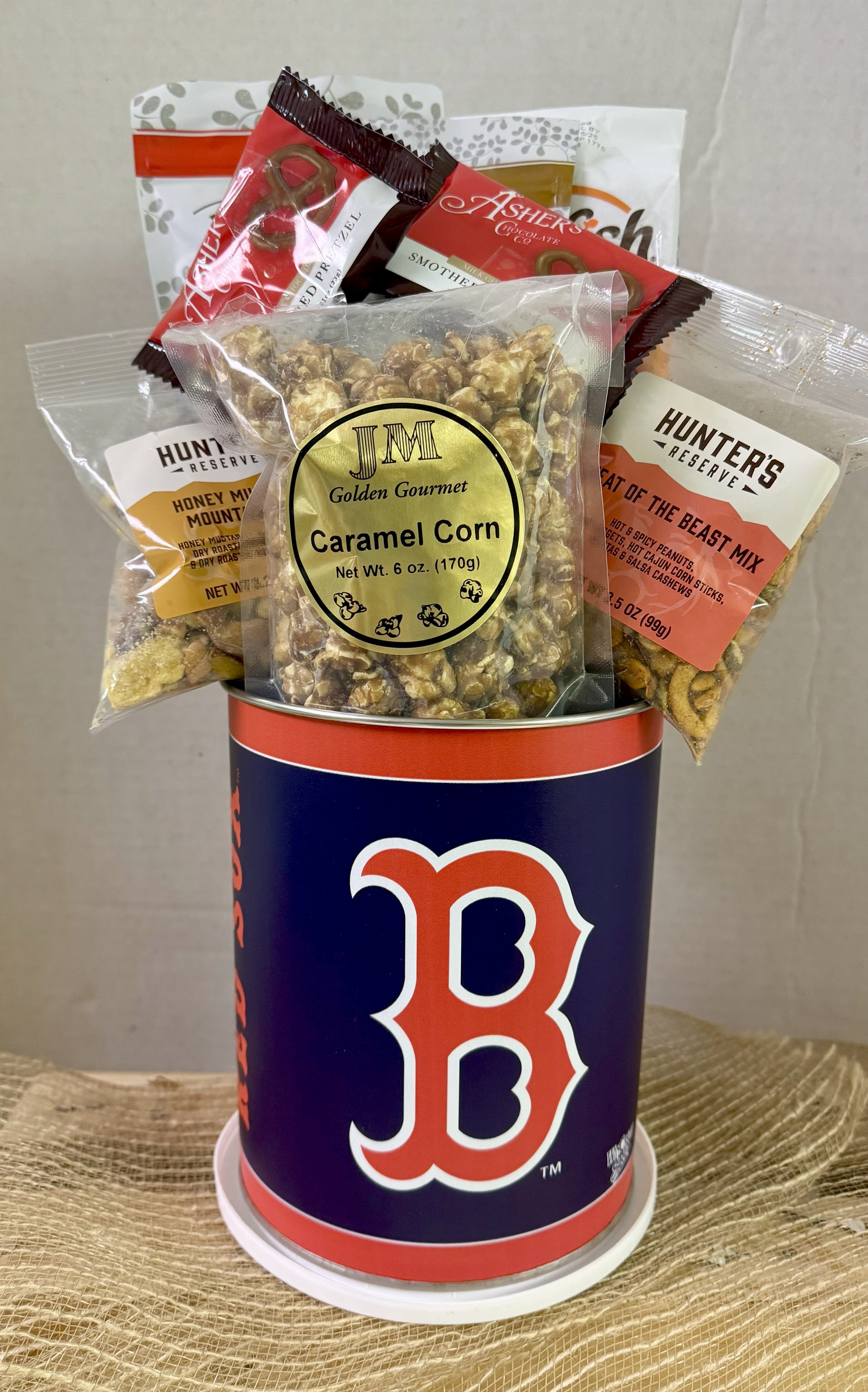 JGB Sports - Cesta de regalo metálica de los Boston Red Sox - Hecha en Estados Unidos