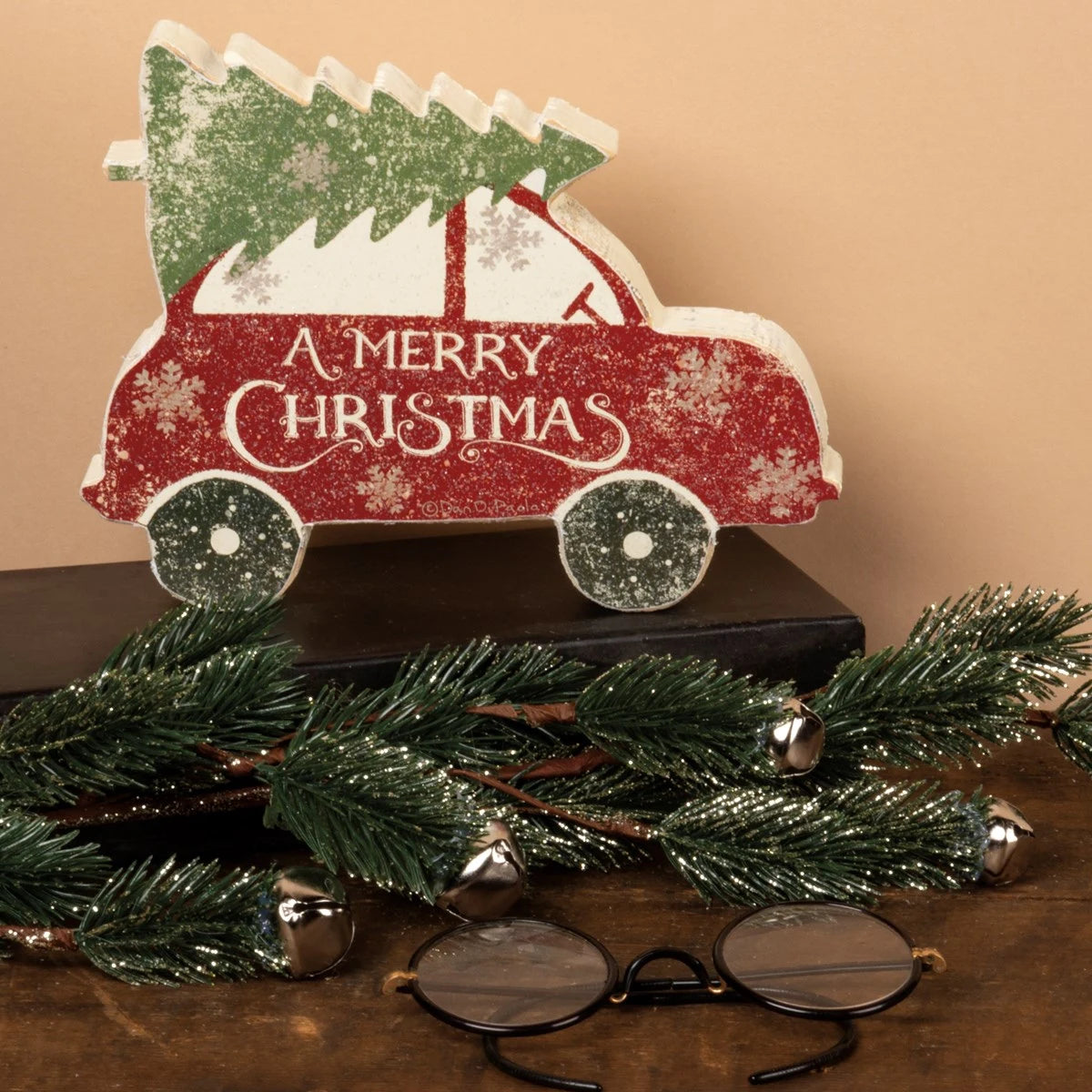 Primitives By Kathy - Merry Christmas Tree Car
