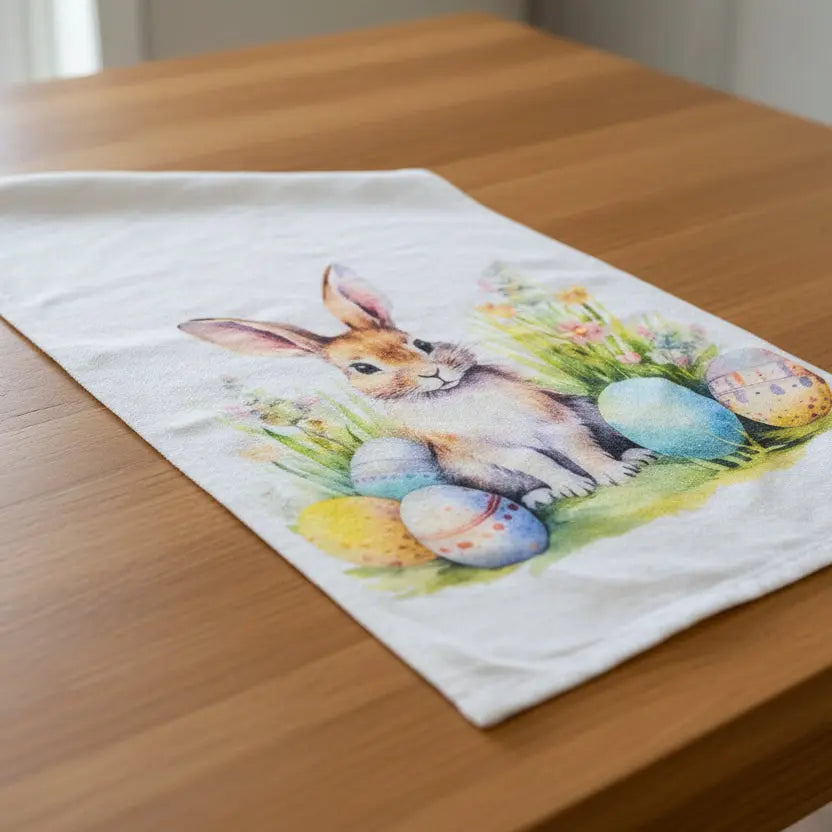 Easter Bunny Cotton Tea Towel - Spring Kitchen Decor