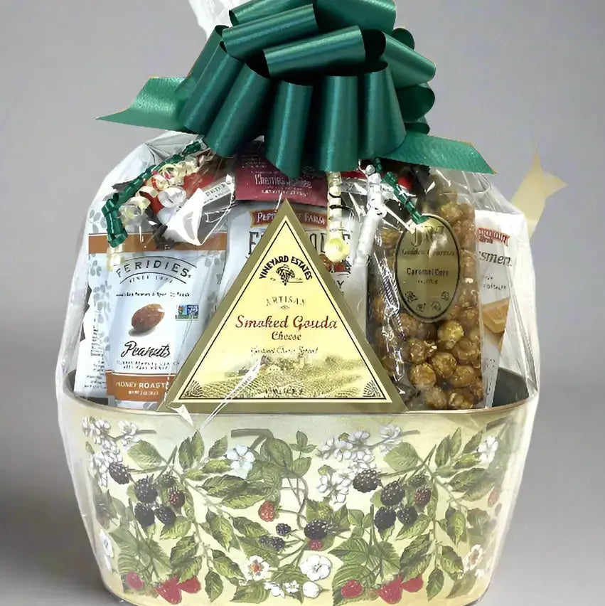Large Berry Gift Tin Basket - Gourmet Food Gift for Sympathy & Corporate Occasions