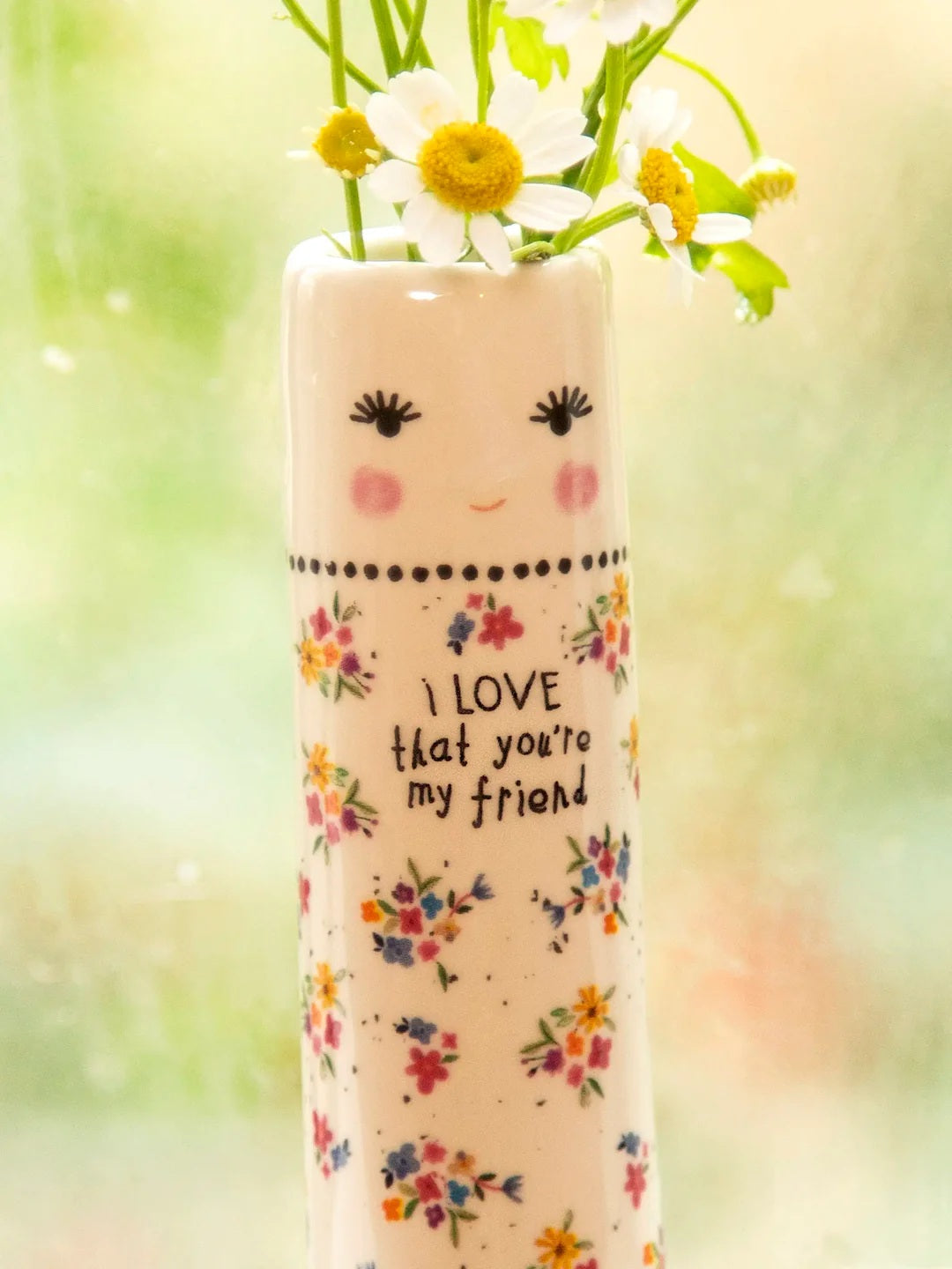 Natural Life Folk Friend Ceramic Bud Vase - Single Flower Holder