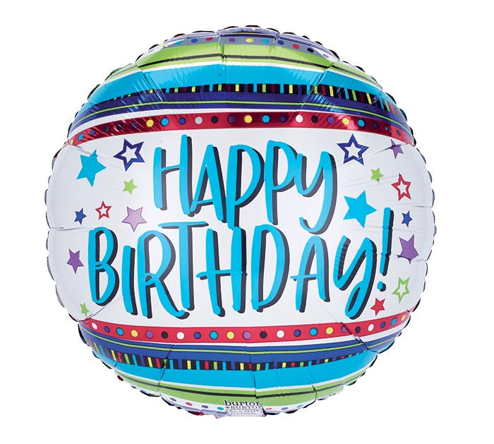 Colorful birthday balloon with 'Happy Birthday!' text on a white background