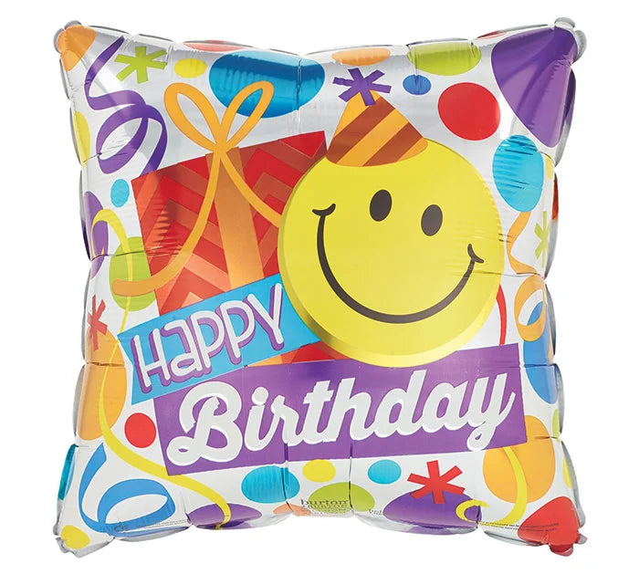 Colorful birthday balloon with 'Happy Birthday!' text on a white background