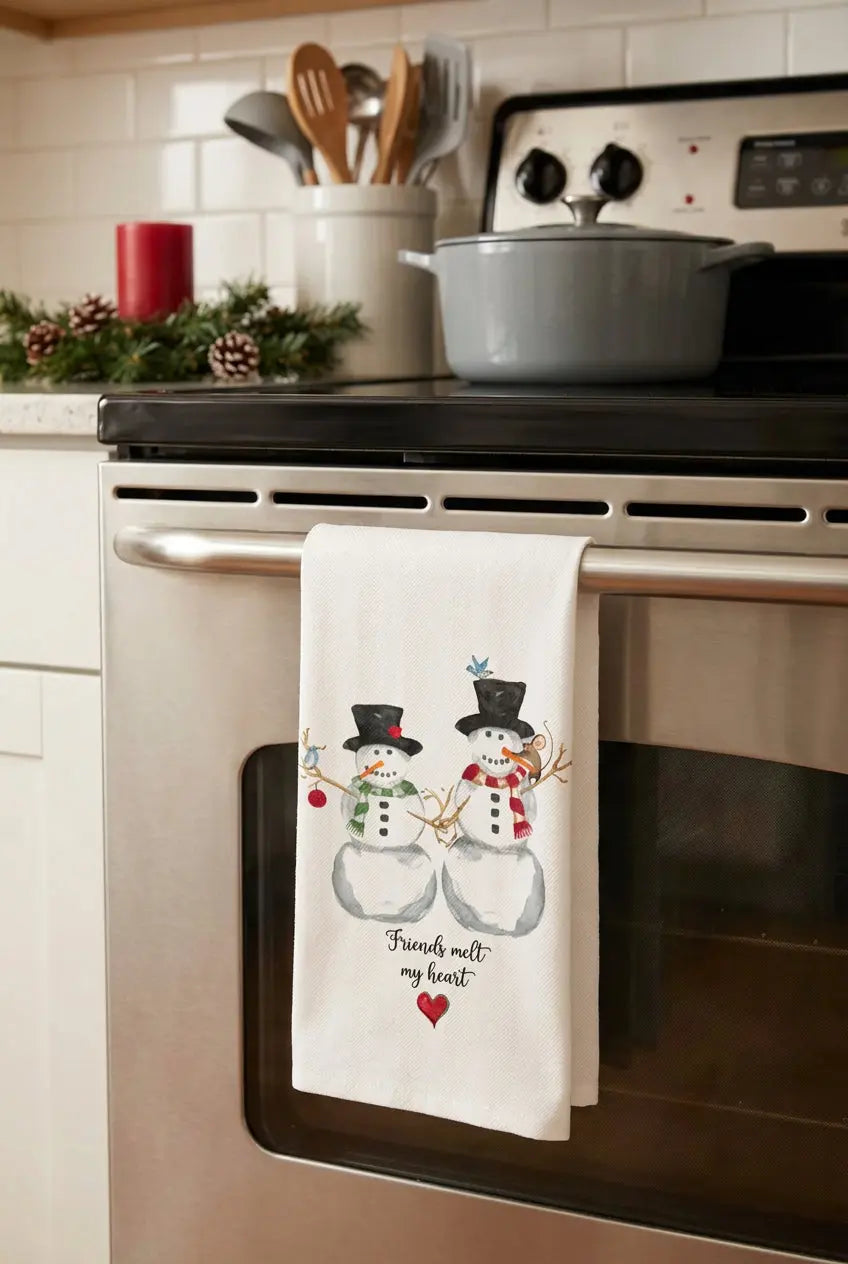 Friends Melt My Heart Snowman Christmas Kitchen Towel