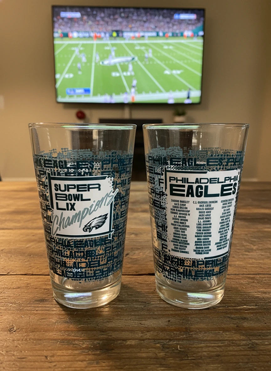 Philadelphia Eagles Super Bowl LIX Champions 16oz Pint Glass - Roster