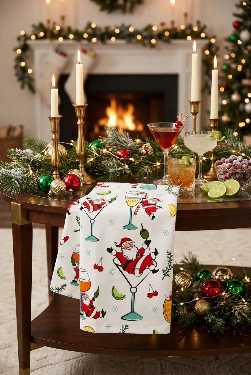 Santa Cocktail Christmas Kitchen Towel