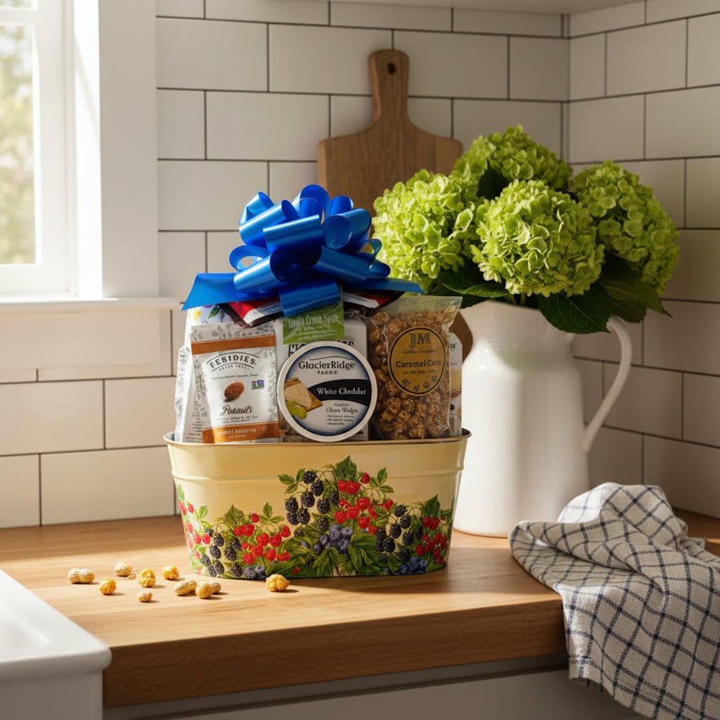 Large Berry Gift Tin Basket - Gourmet Food Gift for Sympathy & Corporate Occasions