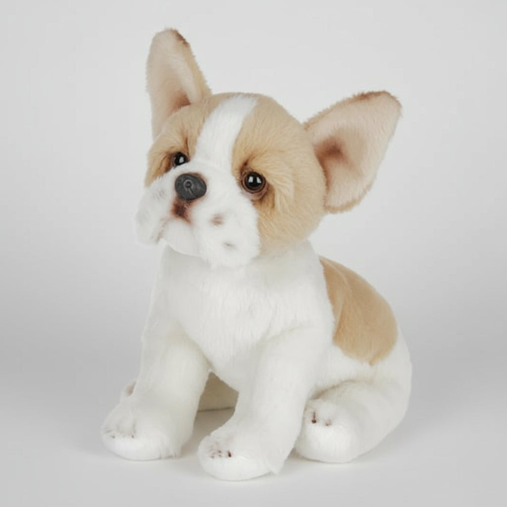 Plush toy of a french bulldog on a white background