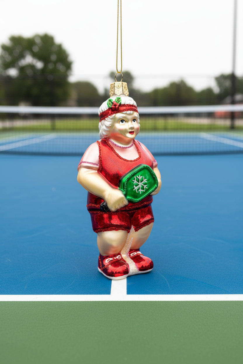 Adorno navideño de la Vieja Escuela - Mamá Noel jugando al pickleball - Liquidación