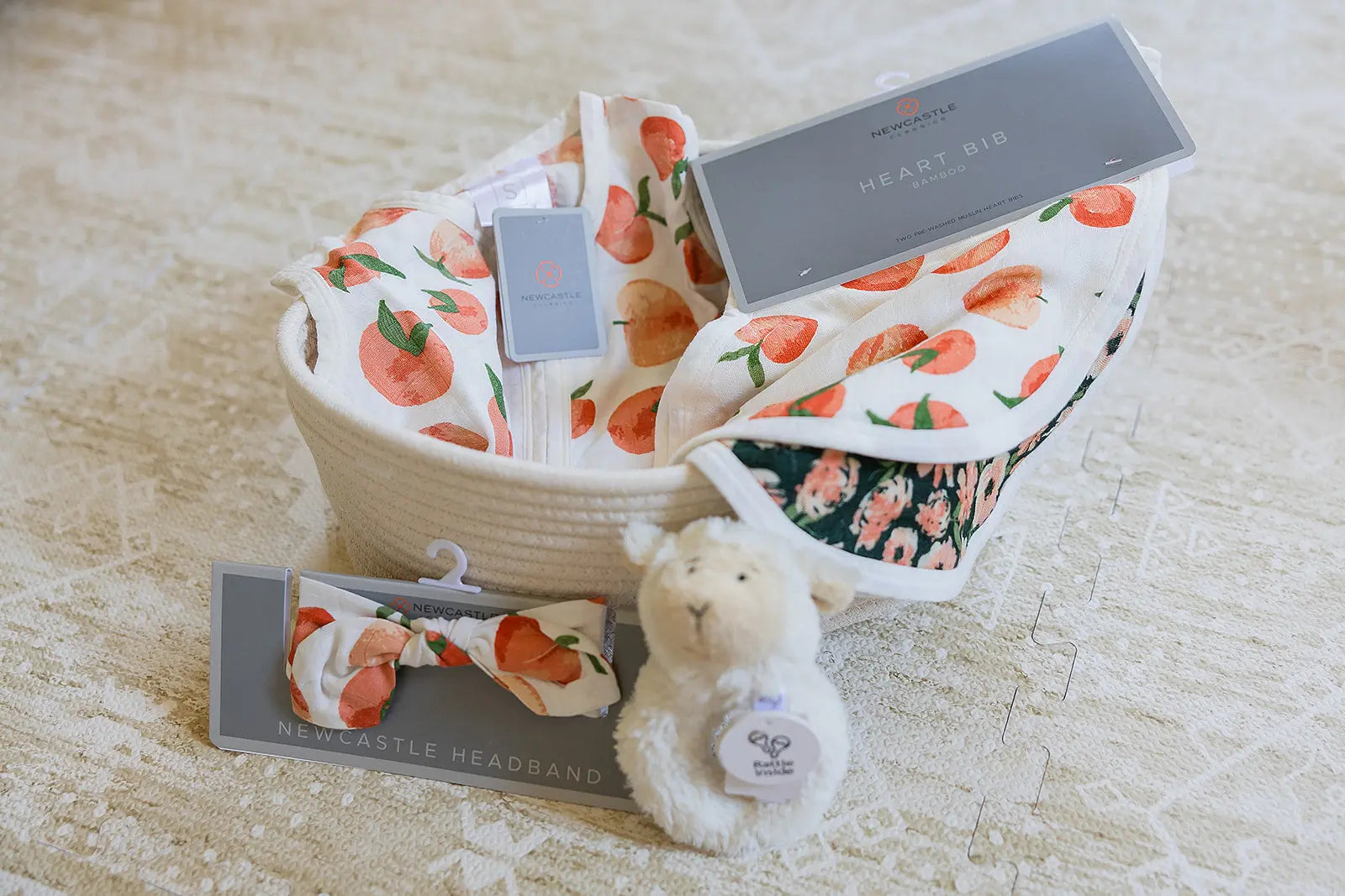 Welcome Baby Girl - Peaches & Lamb Gift Basket