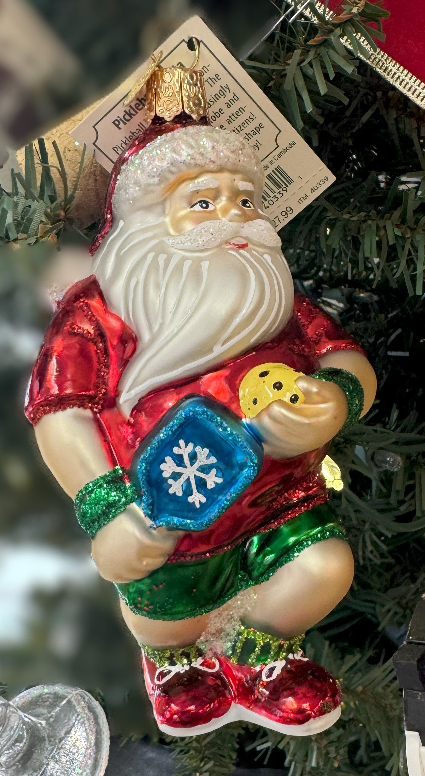 Old World Christmas  - Pickleball Santa Ornament