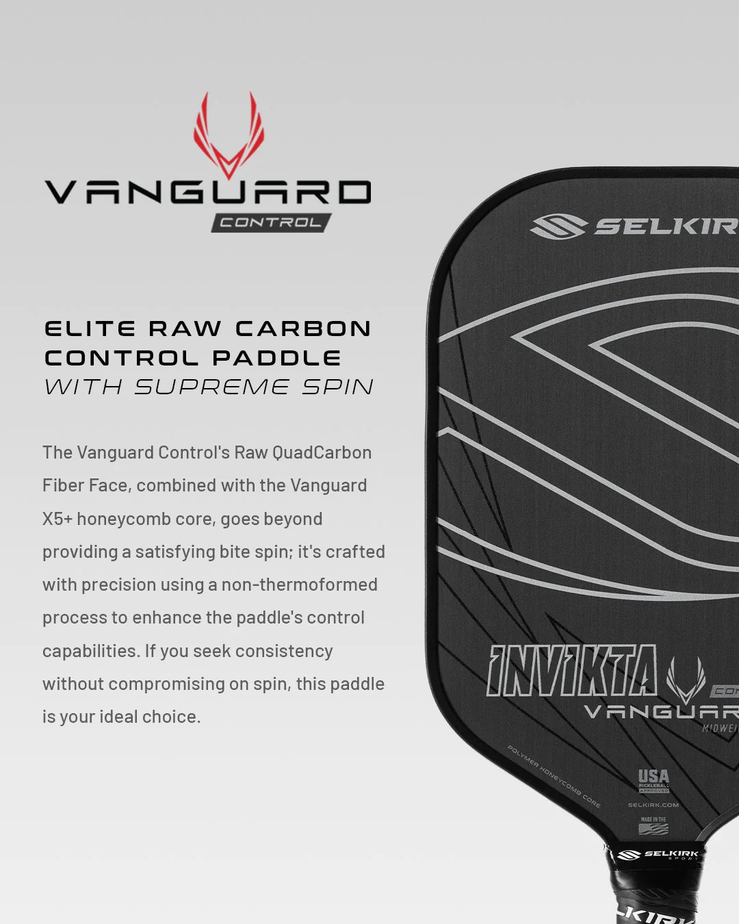 Selkirk - Vanguard Control Invikta Lightweight Raw Carbon - Pickleball Paddle