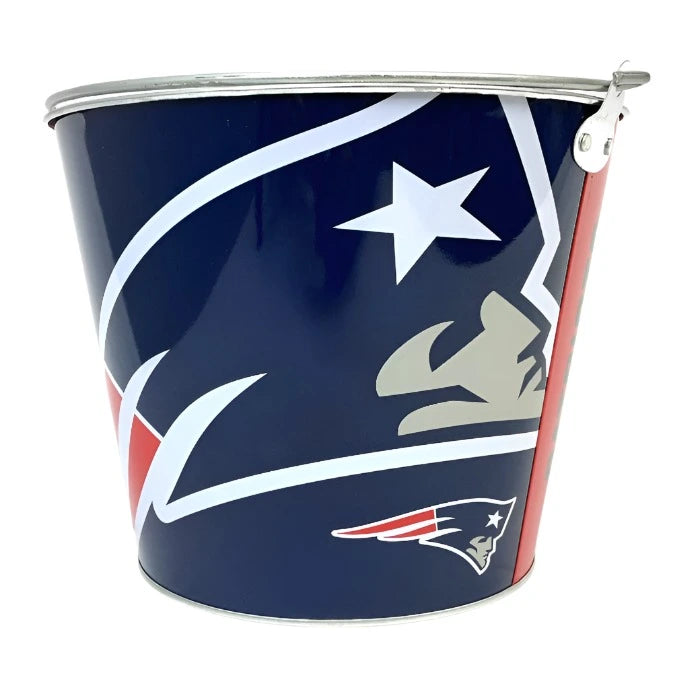 Metal bucket with a sports team logo on a white background