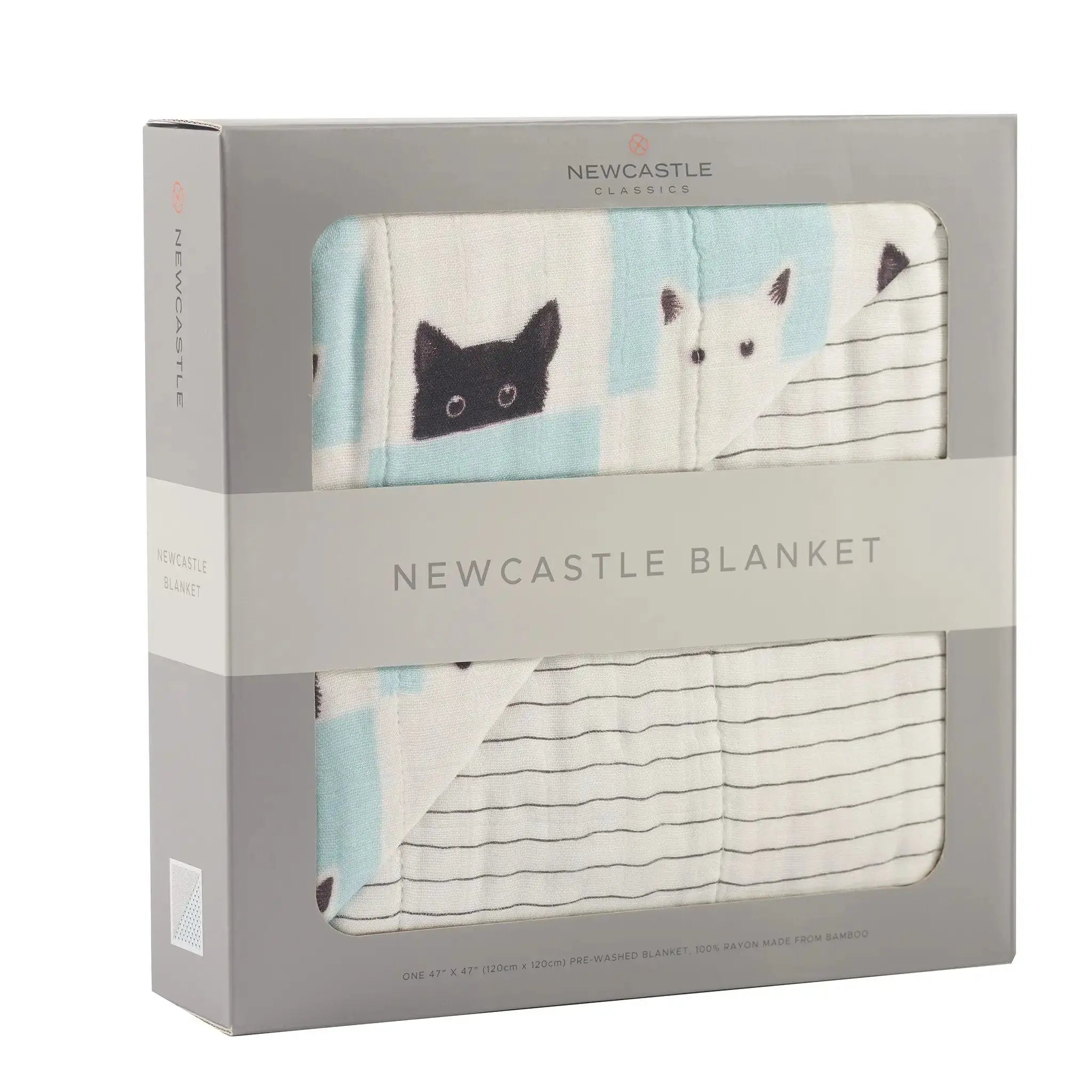 Newcastle Classics Peek-A-Boo Cats & Pencil Stripe Bamboo Muslin Blanket | Jenny's Gift Baskets