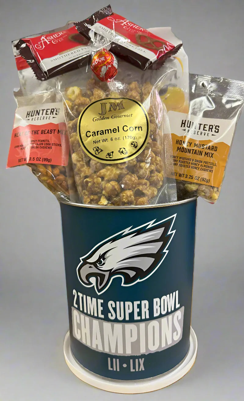 Philadelphia Eagles 2X Super Bowl Champions Gift Tin Basket - Made in USA