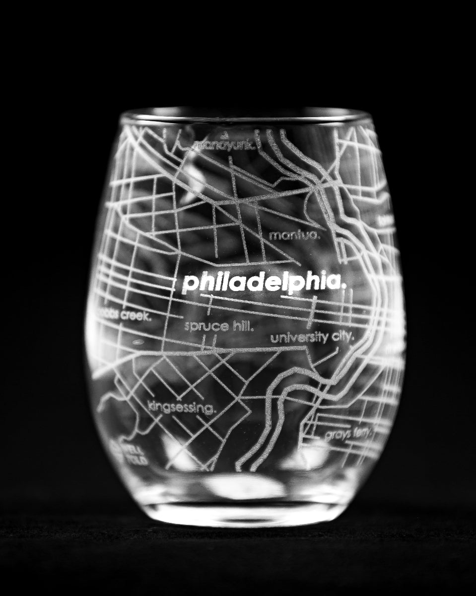 Well Told - Philadelphia Map Stemless Wine Glass - Made in America