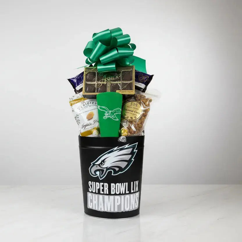 JGB Sports - Cesta de regalo grande de 3 galones de los Philadelphia Eagles, campeones del Super Bowl LIX