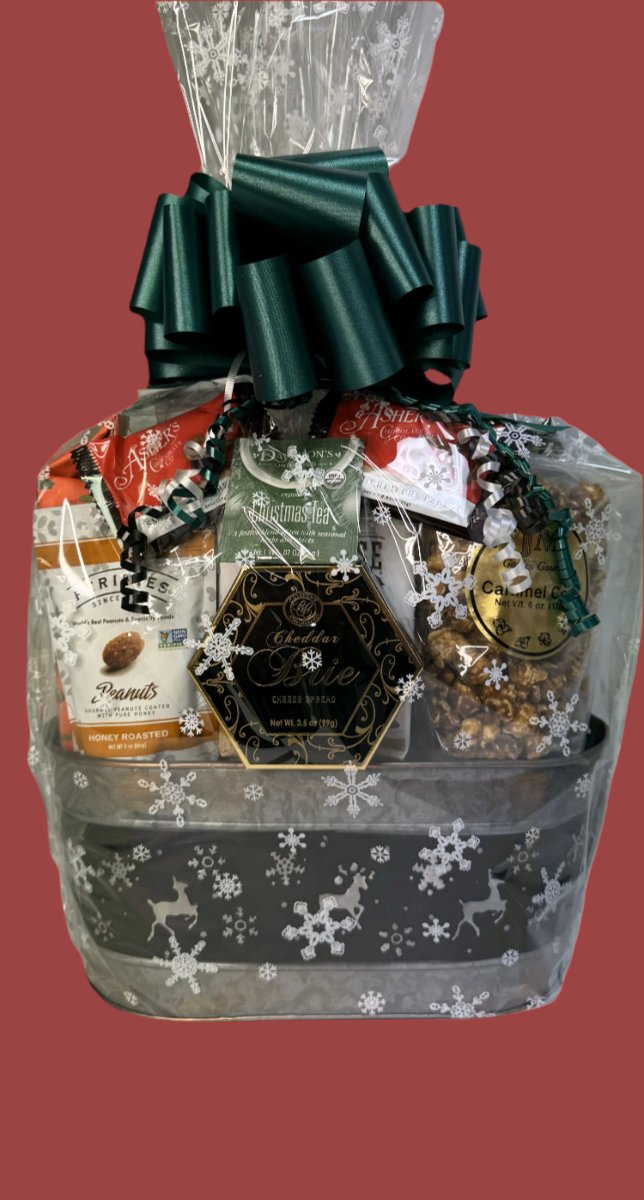 Reindeer Metal Gift Tin Holiday Basket