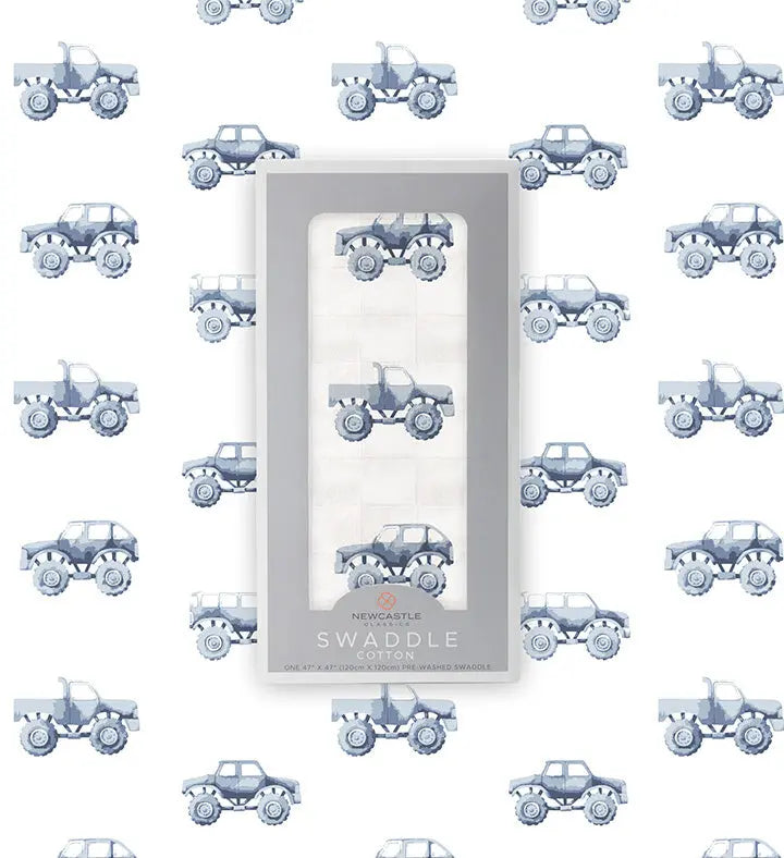 Indigo Monster Trucks Cotton Swaddle